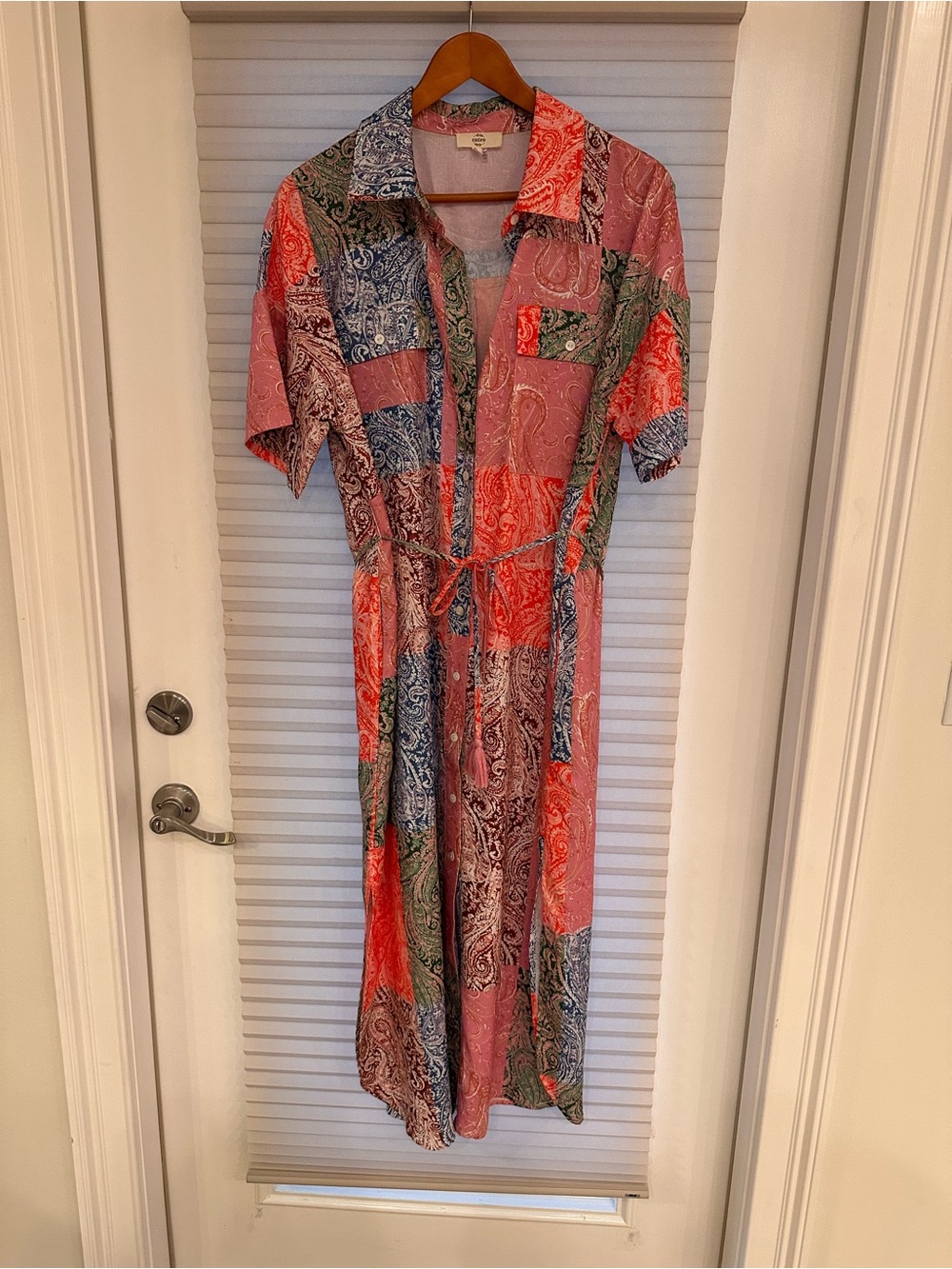 Etro Patchwork Paisley Maxi Shirt Dress in Coral, Blue & Green
